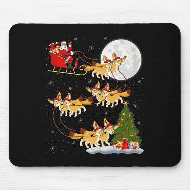 Tapis De Souris Fennec Fox Santa Sleigh Flying Funny Magical Chris (Devant)