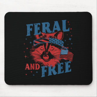 Tapis De Souris Feral Funky Et Free Raccoon 4 juillet Us Drapeau M