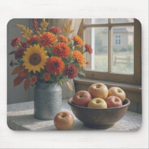Tapis De Souris Ferme Bouquet floral et pommes d'automne