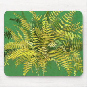 Tapis De Souris Ferne, frondes, fleuris, vert jaune doré vert