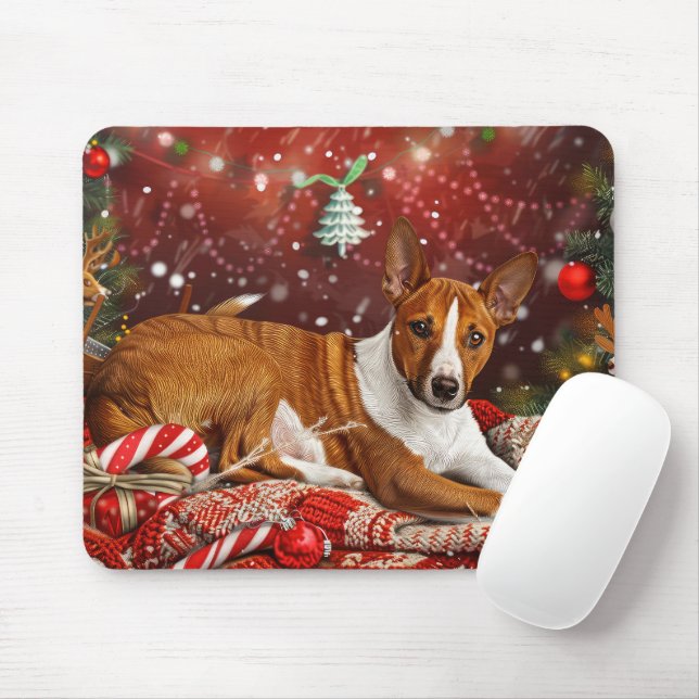 Tapis De Souris Festival de Noël de Chien Basenji (Avec souris)