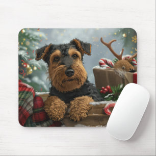 Tapis De Souris Festive de Noël de Chien Airedale