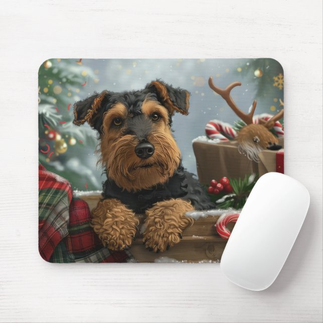 Tapis De Souris Festive de Noël de Chien Airedale (Avec souris)