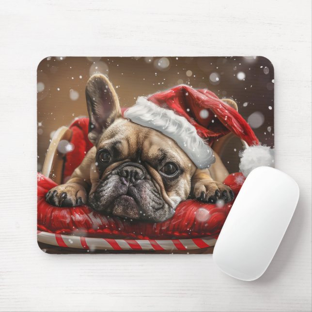Tapis De Souris Festive de Noël de Chien de taureaux français (Avec souris)