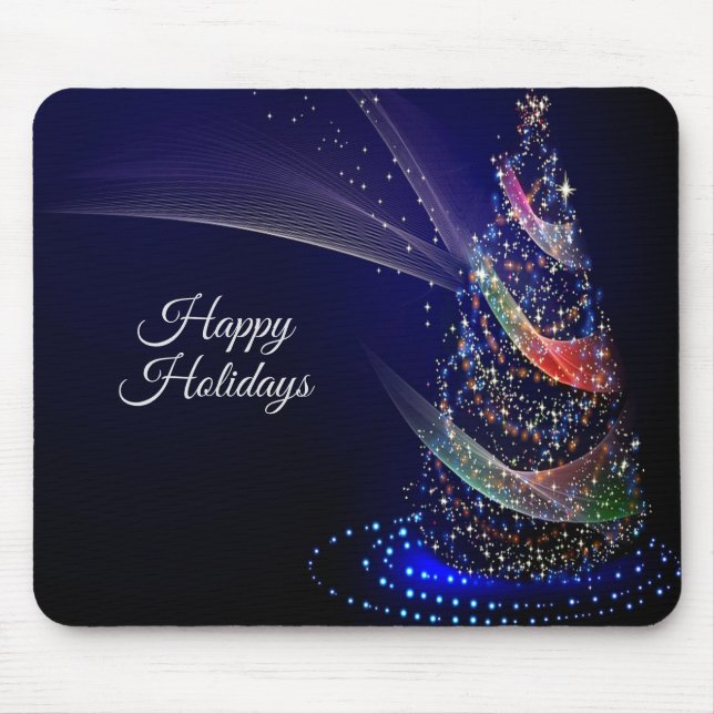 Tapis De Souris Fête de Noël Arbre coloré Marine Bleu Rustique (Devant)
