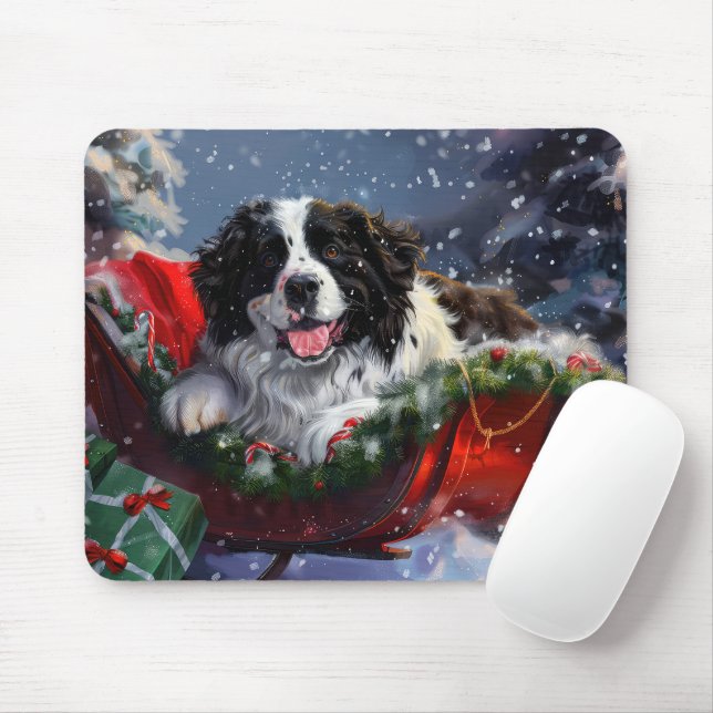 Tapis De Souris Fête de Noël des chiens de Terre-Neuve (Avec souris)