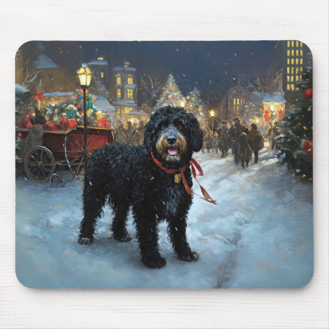 Tapis De Souris Fête de Noël des chiens d'eau portugais (Devant)