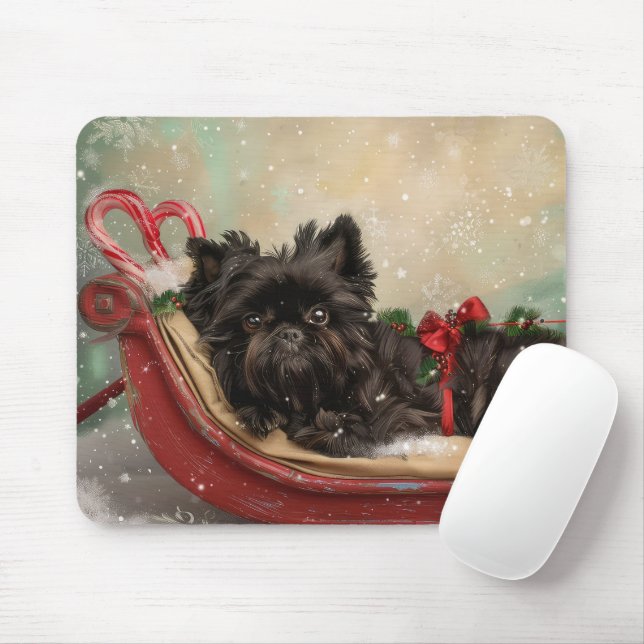 Tapis De Souris Fête de Noël du chien Affenpinscher (Avec souris)