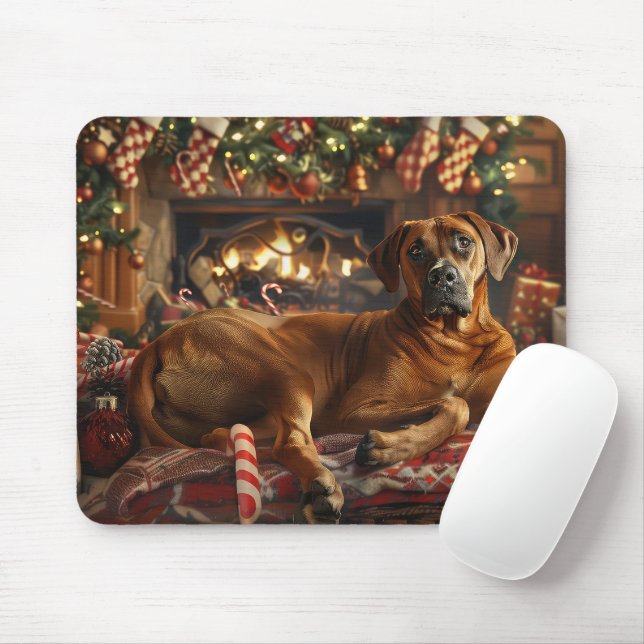 Tapis De Souris Fête de Noël du chien de Rhodesian Ridgeback (Avec souris)