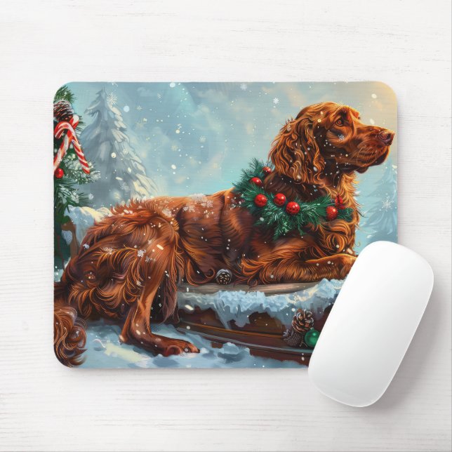 Tapis De Souris Fête de Noël du chien roux irlandais (Avec souris)