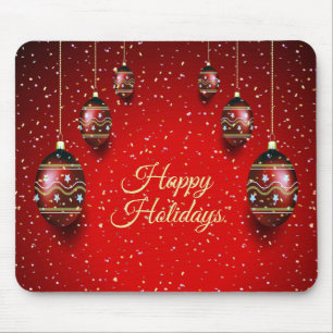 Tapis De Souris Fête de Noël Golden Rouge Vacances d'hiver Élégant