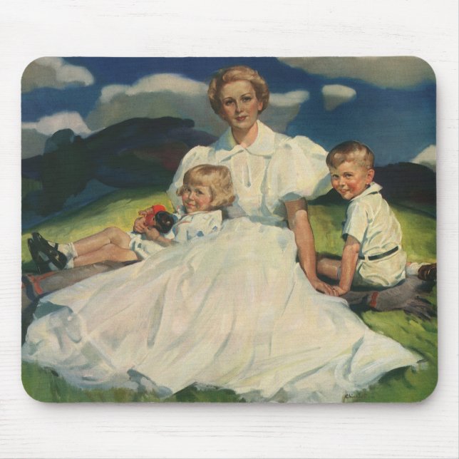 Tapis De Souris Fête vintage des mères, maman avec enfants (Devant)