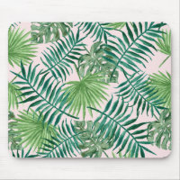 Feuillage aquarelle tropical sur fond rose tendre