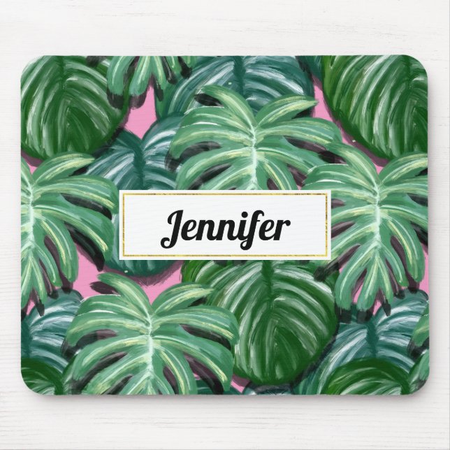 Tapis De Souris Feuillage Feuille Tropical Vert & Lush Custom (Devant)