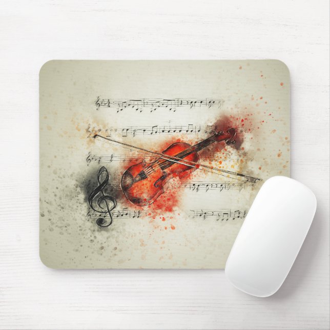 Tapis De Souris Feuille d'aquarelle Musique et violon (Avec souris)