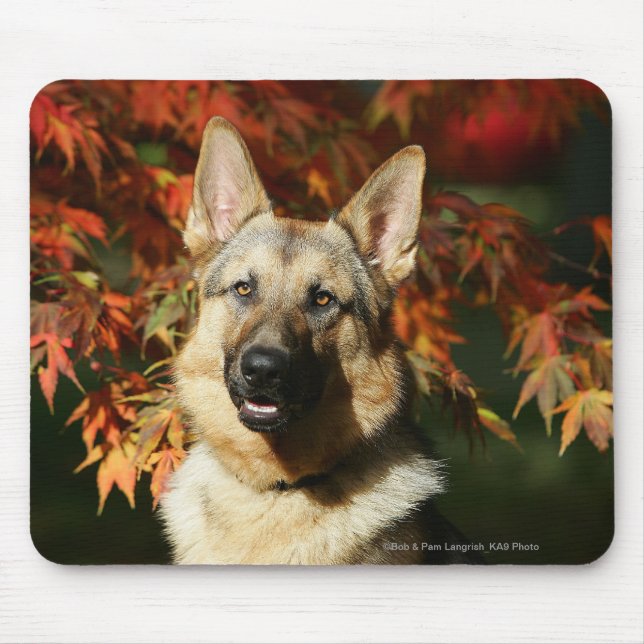 Tapis De Souris Feuille d'automne de berger allemand (Devant)