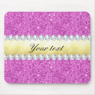 Tapis De Souris Feuille d'or et diamants pourpres de paillettes