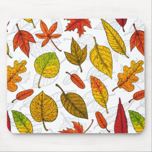 Tapis De Souris Feuilles d'automne en blanc