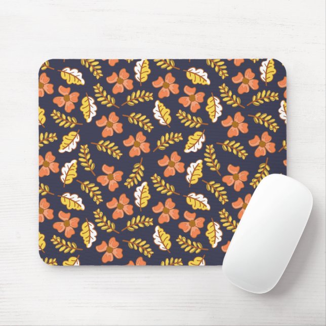 Tapis De Souris Feuilles d'automne en chute chaude avec fleurs (Avec souris)