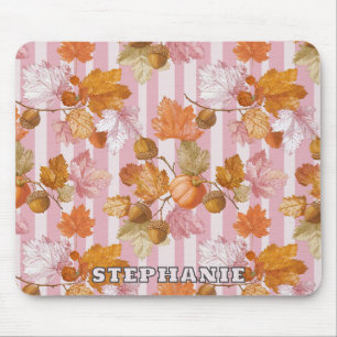 Tapis De Souris Feuilles d'automne rose et Motif d'Acorns - automn