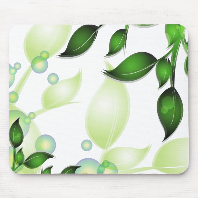 Tapis De Souris Feuilles de jardin frais sur blanc (Devant)