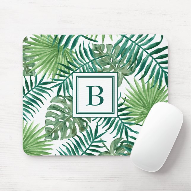 Tapis De Souris Feuilles de palmier Monogramme moderne (Avec souris)