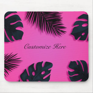 Tapis De Souris Feuilles de palmier tropicales rose chaud île pers