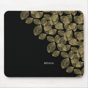Tapis De Souris Feuilles dorées Élégance d'automne noir