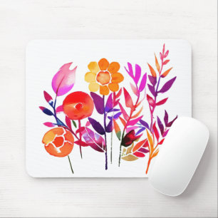 Tapis De Souris Feuilles et fleurs d'automne en aquarelle blanche