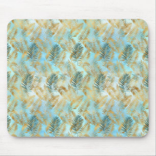 Tapis De Souris Feuilles tropicaux Aqua Sky Green Gold         
