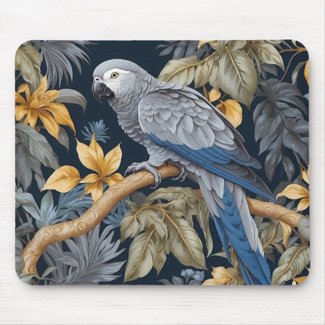 Tapis De Souris Feuilles tropicaux du perroquet gris d'Afrique (Devant)