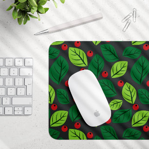 Tapis De Souris Feuilles verts, Berries Rouges, Motif Des Feuilles
