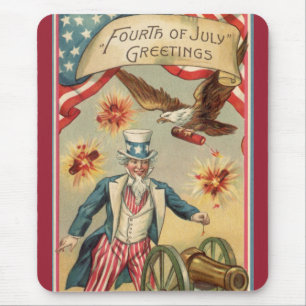 Tapis De Souris Feux d'artifice vintage du 4 juillet avec l'oncle 