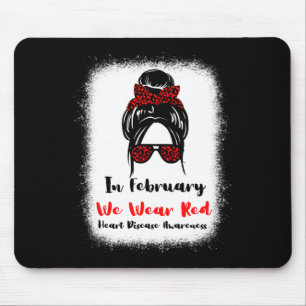 Tapis De Souris Février Heart Health Go Red Messy Bun Women