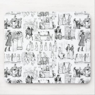 Tapis De Souris Fierté et préjugés Toile de Jouy Noir et Blanc