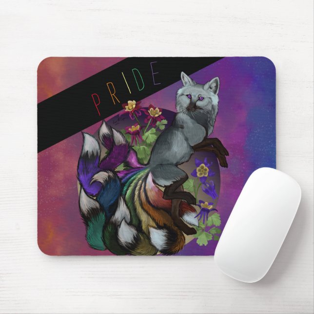 Tapis De Souris Fierté Kitsune et Columbine Flowers (Avec souris)
