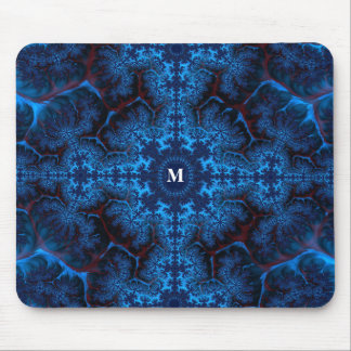 Tapis De Souris Filigree fractale bleu moody avec votre monogramme
