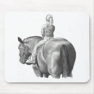 TAPIS DE SOURIS FILLE À CHEVAL : ART DE CRAYON : RÉALISME