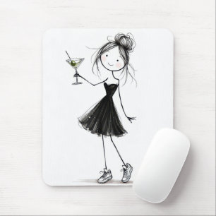 Tapis De Souris Fille anniversaire dessin bâton avec martini