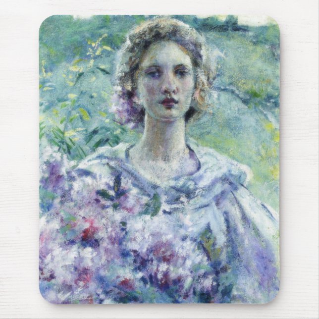 Tapis De Souris Fille aux fleurs violettes (par Robert Reid) (Devant)