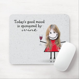 Tapis De Souris Fille Bâton avec du vin et des baskets 