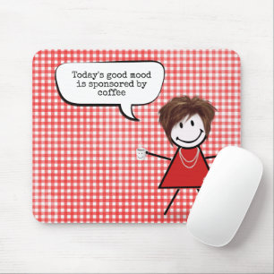 Tapis De Souris Fille Bâton Avec Tasse De Café Sur Gingham