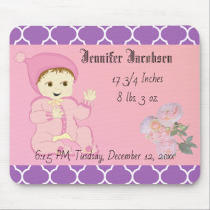 Tapis De Souris Fille bébé en rose avec fleurs