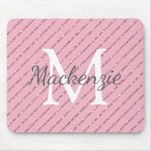 Tapis De Souris Fille Blush Parties scintillant rose rayures Monog