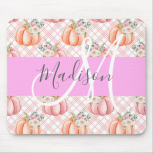 Tapis De Souris Fille Chic Floral Peach Citrouille Monogramme Nom