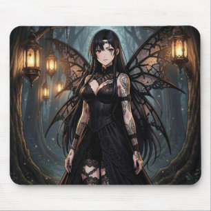 Tapis De Souris Fille de fée d'anime gothique dans une forêt encha