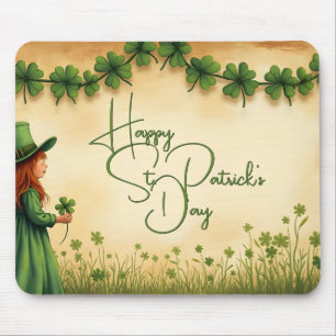 Tapis De Souris Fille de la Saint-Patrick avec des trèfles