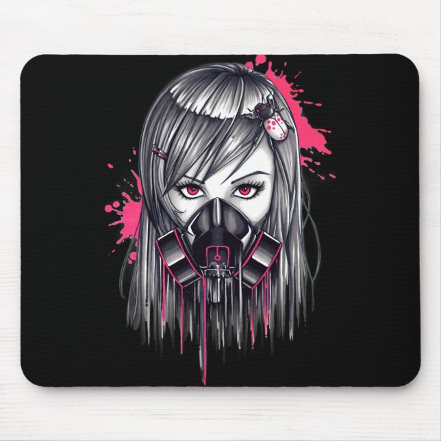Tapis De Souris Fille de Masque au gaz néon (Devant)