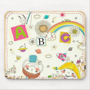 Tapis De Souris Fille et garçon jouant par le tableau noir