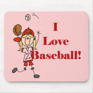 Tapis De Souris Fille J'Aime Les Tshirts Et Cadeaux De Baseball